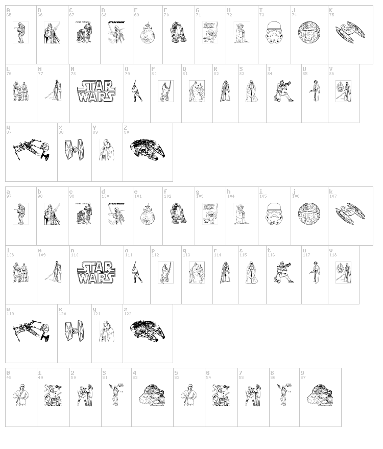 Lucas characters font map